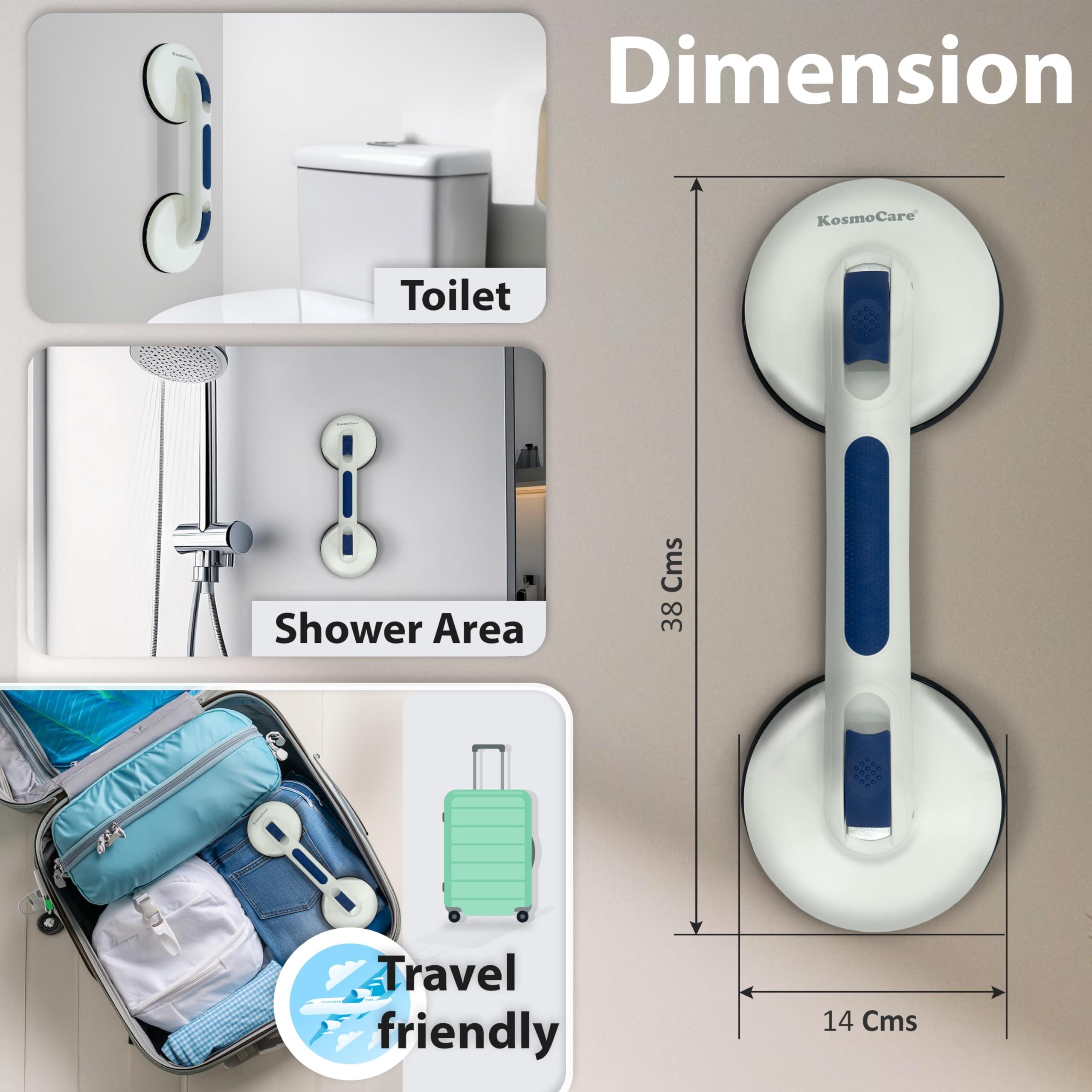 KosmoCare KosmoCare Suction Grab Bar | Tool Free Shower Handle | Portable Grab Bar | Safety Rail for Handicap Elderly Senior | No Assembly Required | Heavy Duty | 15 inch White - Crest Series