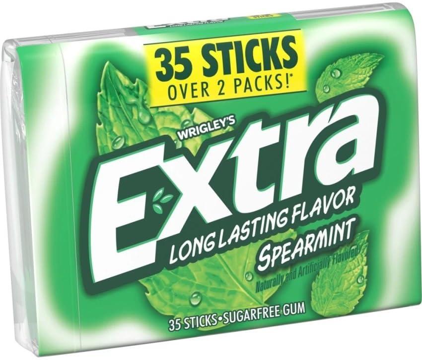 Generic Wrigley\'s Extra Long Lasting Sugar Free Chewing Gum Spearmint Flavour 81g (Pack of 2)