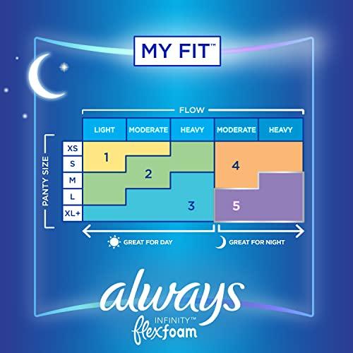 Always Always Infinity FlexFoam Pads for Women Size 5 Extra Heavy Overnight Absorbency, Up to 12 Hours Zero Leaks, Zero Feel Protection, with Wings Unscented, 30 Count