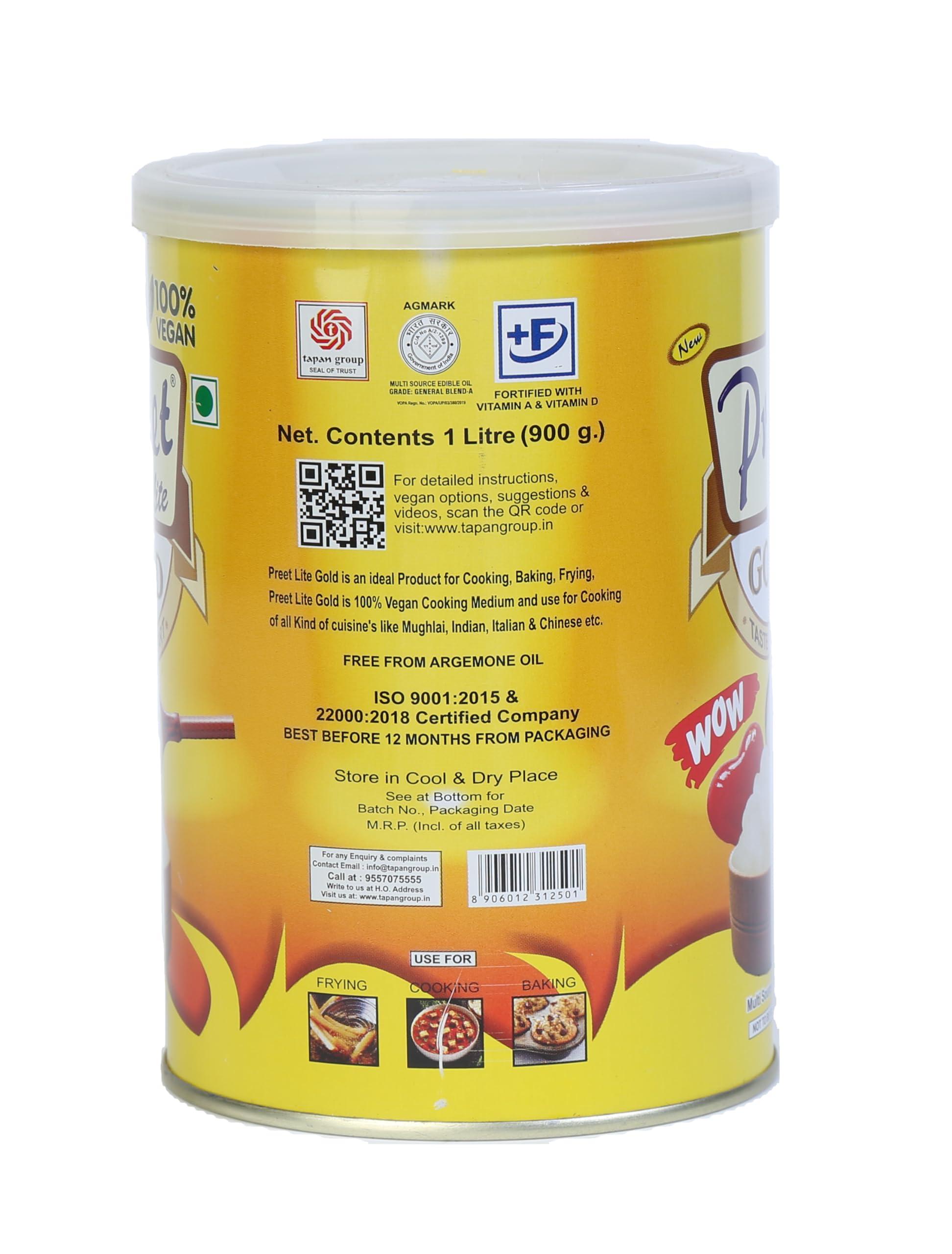 New Preet Lite Gold New Preet Lite Gold 100% Vegan Multi Source Edible Oil (1x4) 4 Litre Combo Pack