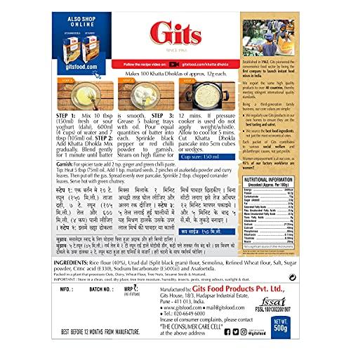 Gits Gits Snacks Mix Khaman Dhokla 1000g (Pack of 2 x 500g Each) and Khatta Dhokla 1000g (Pack of 2 x 500g Each) Pure Veg