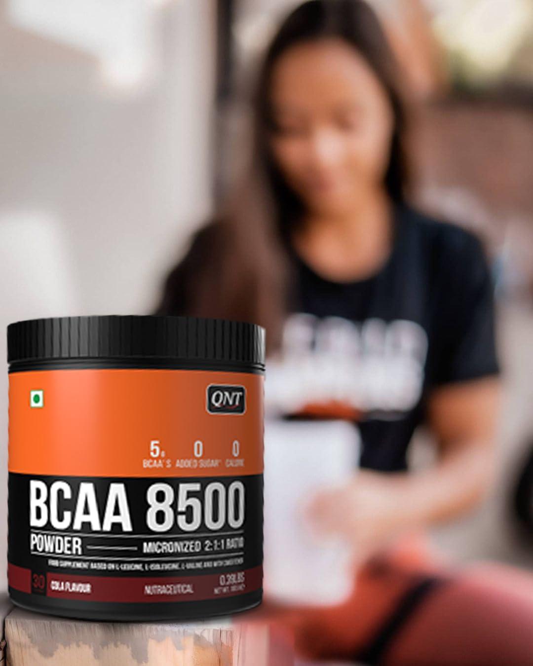 QNT QNT BCAA 8500 | 180g | 30 Servings | Cola Flavour | 2500mg L-Leucine, 1250mg L-Isoleucine, 1250mg L-Valine | Hydration & Muscle Recovery Supplement | Pre/Post Workout for Strength & Stamina