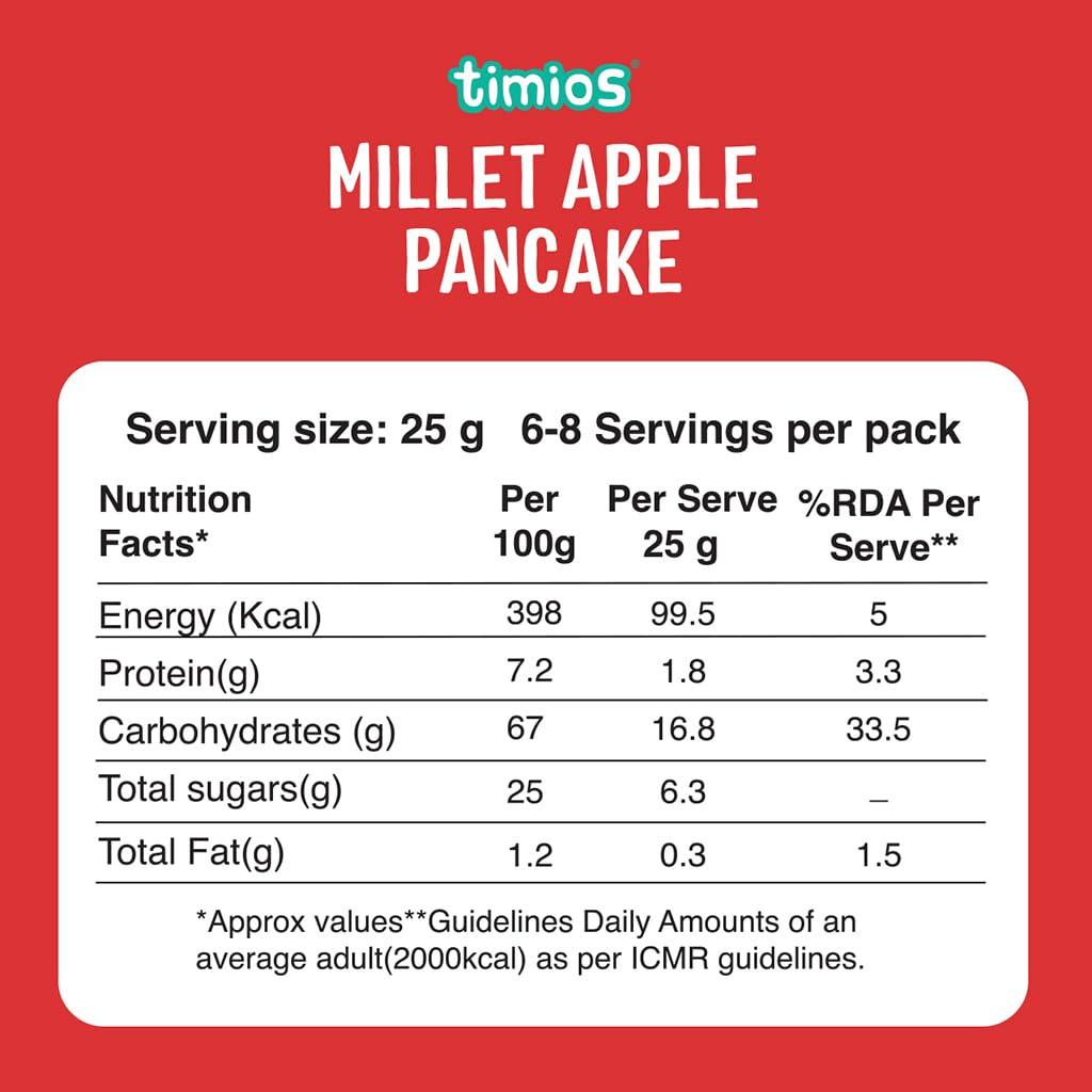 Timios Timios Organic No Maida Millet Pancake Mix-Apple with Cocoa| Made with Whole Grains, Jaggery and Sprouted Nutrition| Instant and Healthy Breakfast| 150 gm Each