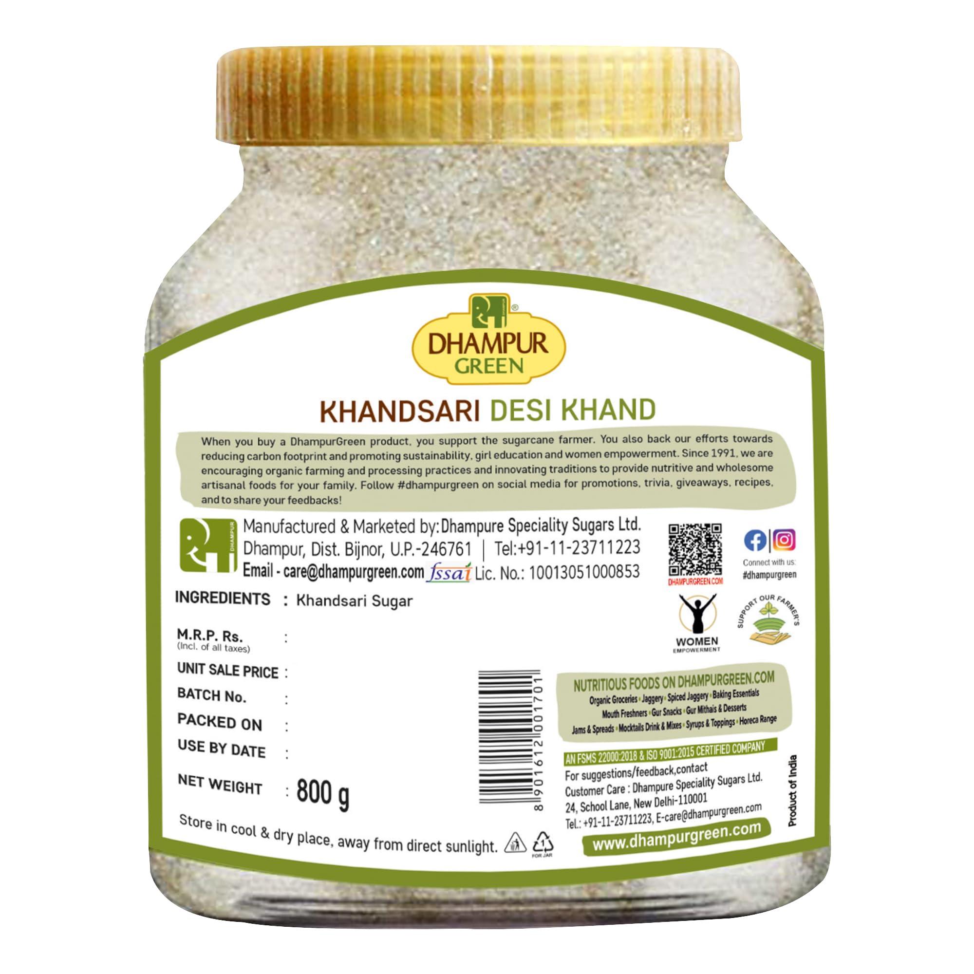 DHAMPURGREEN Dhampurgreen Organic Desi Khand Khandsari, 1.6Kg (800G X 2 Units) | Desi Khand | Chemical Free | Sulphurless | Semi Crystal Sugar