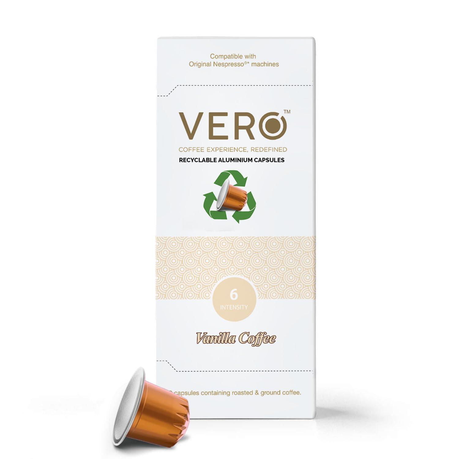VERO VERO \"Vanilla Coffee Capsules\", Intensity 6 of 12, Original Nespresso Compatible Coffee Pods, Medium Roast, Pack of 10 Pods, Made in U. K.