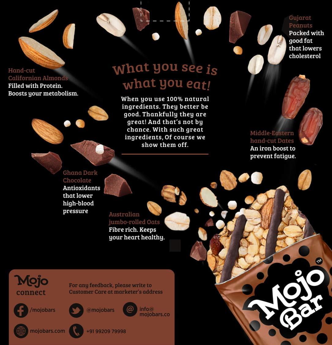 Mojo Bar Mojo Bar Energy Bars Choco Almond & Protein | 100% Whole Grains, Nut & Fruit | High Energy & Granola Bars | 5g Protein Snack | Pack of 6 x 32g Energy Bars | Gluten Free & No Preservatives