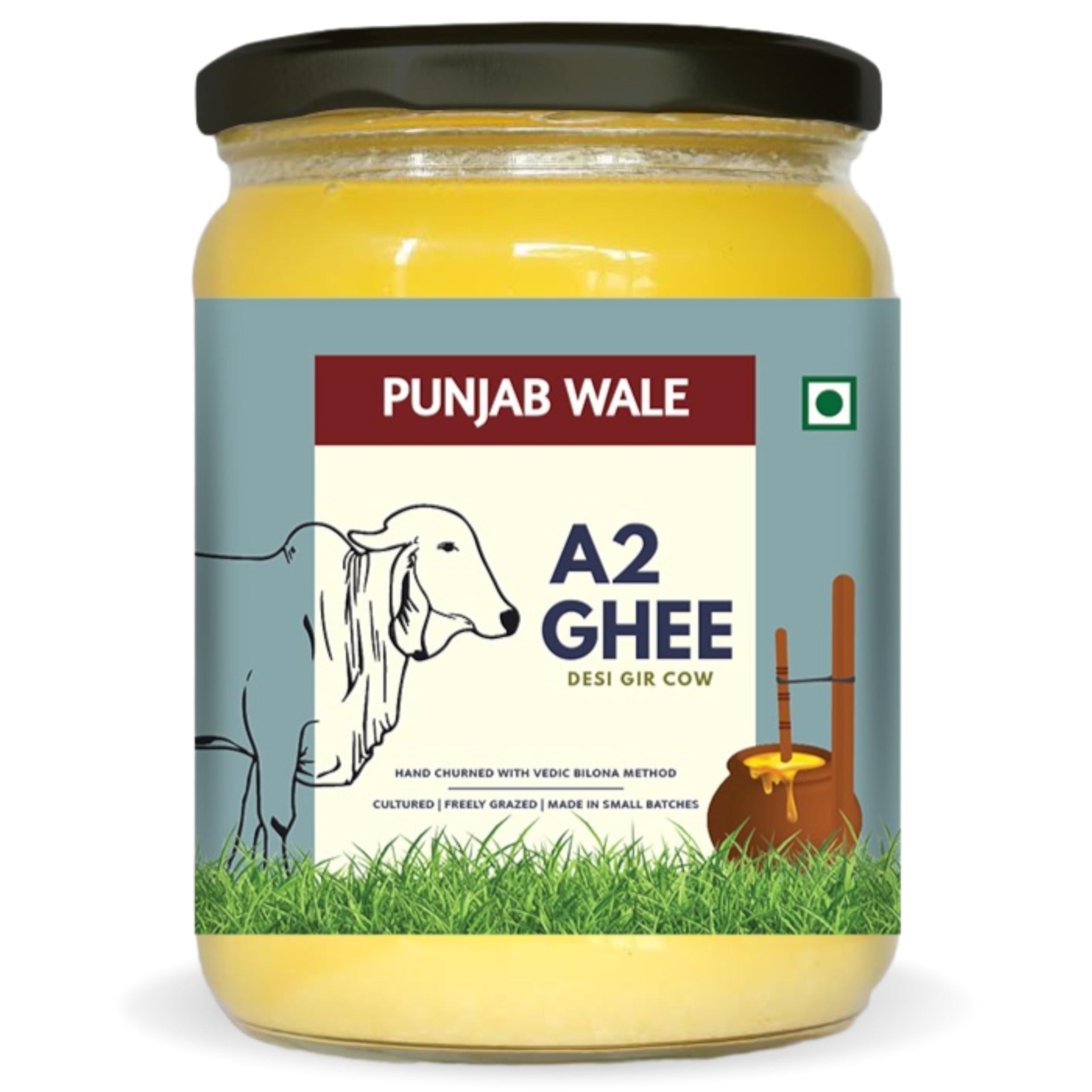 PUNJAB WALE PUNJAB WALE A2 Ghee | Desi Gir Cow | Vedic Bilona Method | Cultured | Hand Churned | Made in Small Batches | Lab Tested| Glass Jar| Grassfed | Premium & Traditional Ghee | 500ml (Pack of 1)