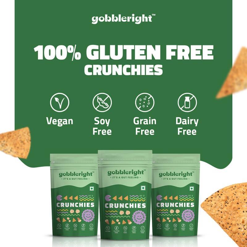 GOBBLERIGHT gobbleright Crunchies - Pack of 1/Nacho Tortilla Style Chips/Gluten Free, Vegan,Dairy free, Soya free, Grain free (80 Gm Per Pack)