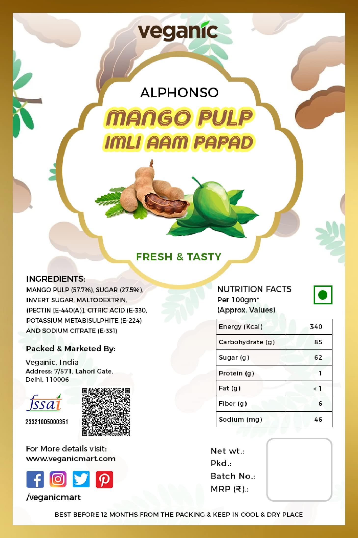 Veganic Veganic Imli Aam Papad - 400GM | Premium Aamsotto | Dried Khatta Mango Cubes Toffee Tamarind Jelly Candy Black Colour Tasty Fruit Bar Mango Candy