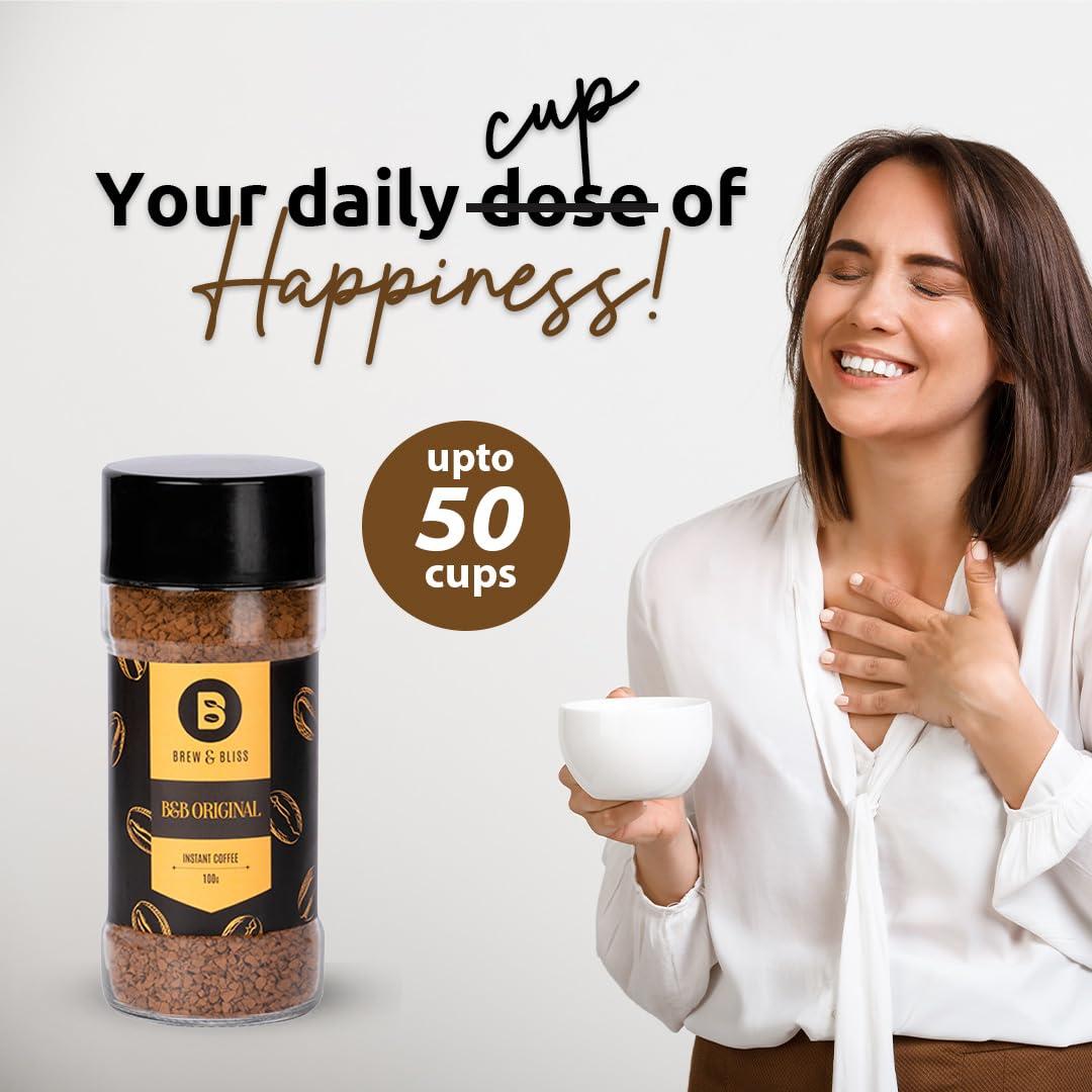Brew and Bliss Brew & Bliss Original Coffee | 100g | Instant Flavoured Coffee Makes Up To 50 Cups | Best Authentic Naturally Processed Coffee Powder