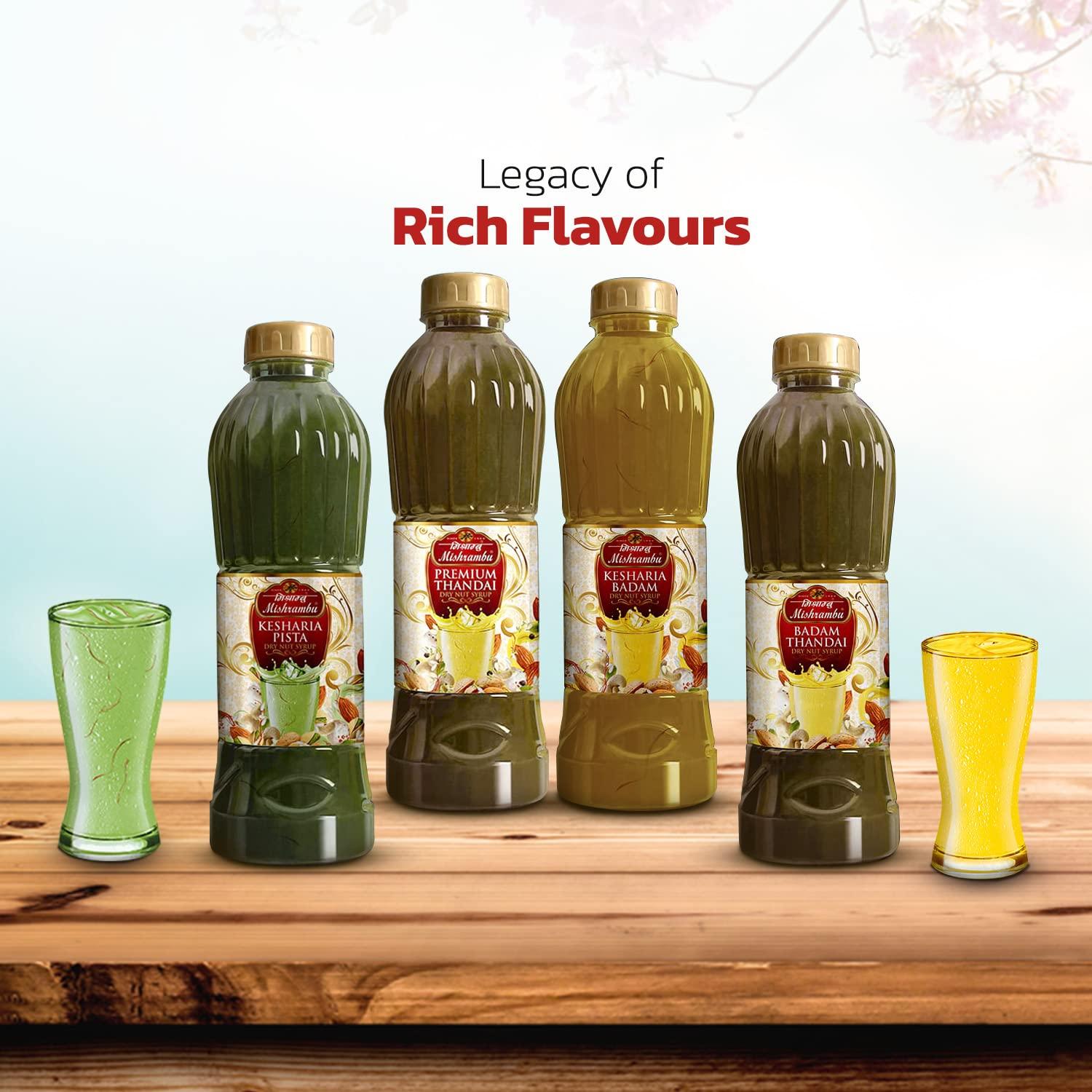 Mishrambu Mishrambu Kesharia Badam Drynut Syrup & Badam Thandai | Kesar Badam Syrup | Thandai Syrup | Dry Fruit Thandai | Summer Drink Mix | Pack Of 2 (750 Ml Each), Liquid