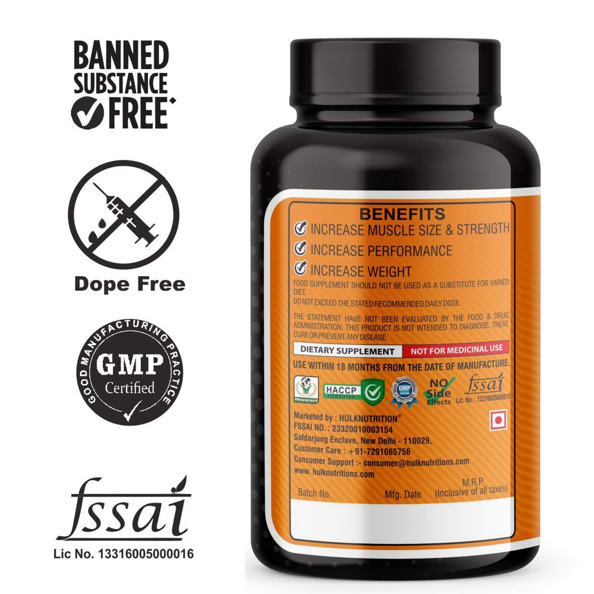 HulkNutrition HulkNutrition Bulk Gain Mass & Weight Gainer Capsule for Fast Weight & Muscle Gain, Daily Muscle Building Weight Lifters Supplement for Muscle Growth, Stamina & Strength, For Men & Women - 60 Cap. | Free Shaker