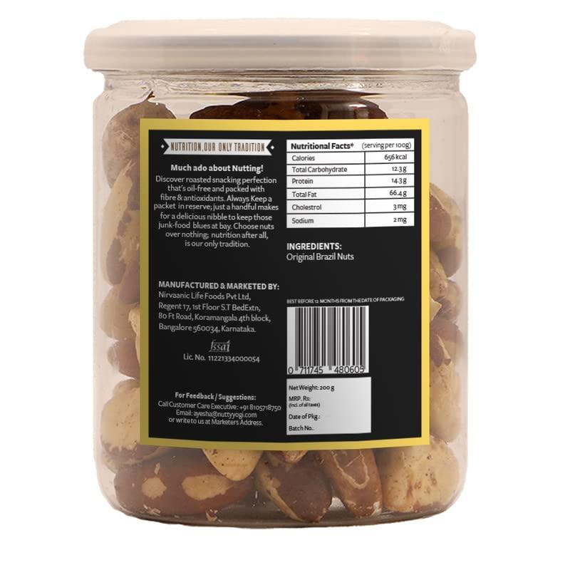 NUTTY YOGI Nutty Yogi Brazil Nuts 200g Pack, Rich in Iron, Calcium zinc and Above All Selenium, Boost Immunity and Feed The Brain | Jumbo Brazil Nuts | Dry Fruits
