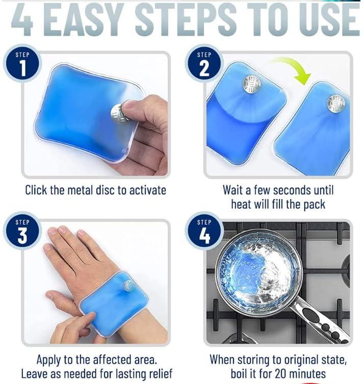 TWINZEN TWINZEN 4Pcs Reusable Pocket Hand Warmers, Click Activated Instant Heat Packs, Snap It Gel Heating Pad for Pain Relief, Sore Muscles, Stiffness, Aches & Pains