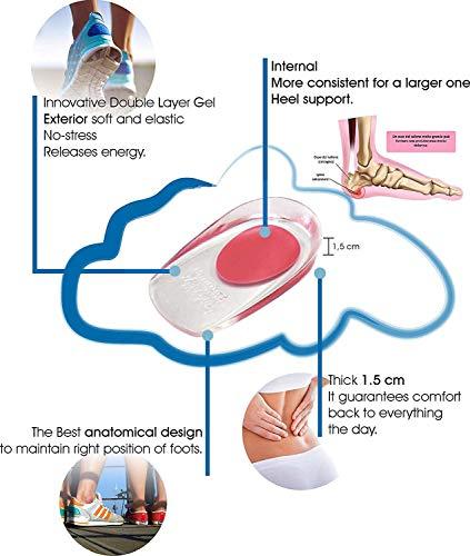 ENERFOOT 3 Pair Gel Heel Cups Plantar Fasciitis Inserts - Silicone Gel Heel Pads for Heel Pain, Bone Spur & Achilles Pain, Gel Heel Cushions and Cups, Pad & Shock Absorbing Support(Red Small)