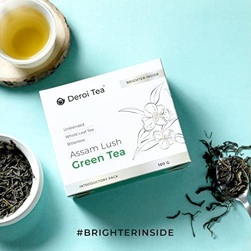 Deroi Tea DEROI TEA Assam Lush Green Tea | CARBON-FREE DRIED TEA | 100% Natural Whole Leaf | Assam Tea | 1Bud & 2 Leaves| Antioxidant Rich | Bitterless | 100 g - 60 Cups | Pack of 5