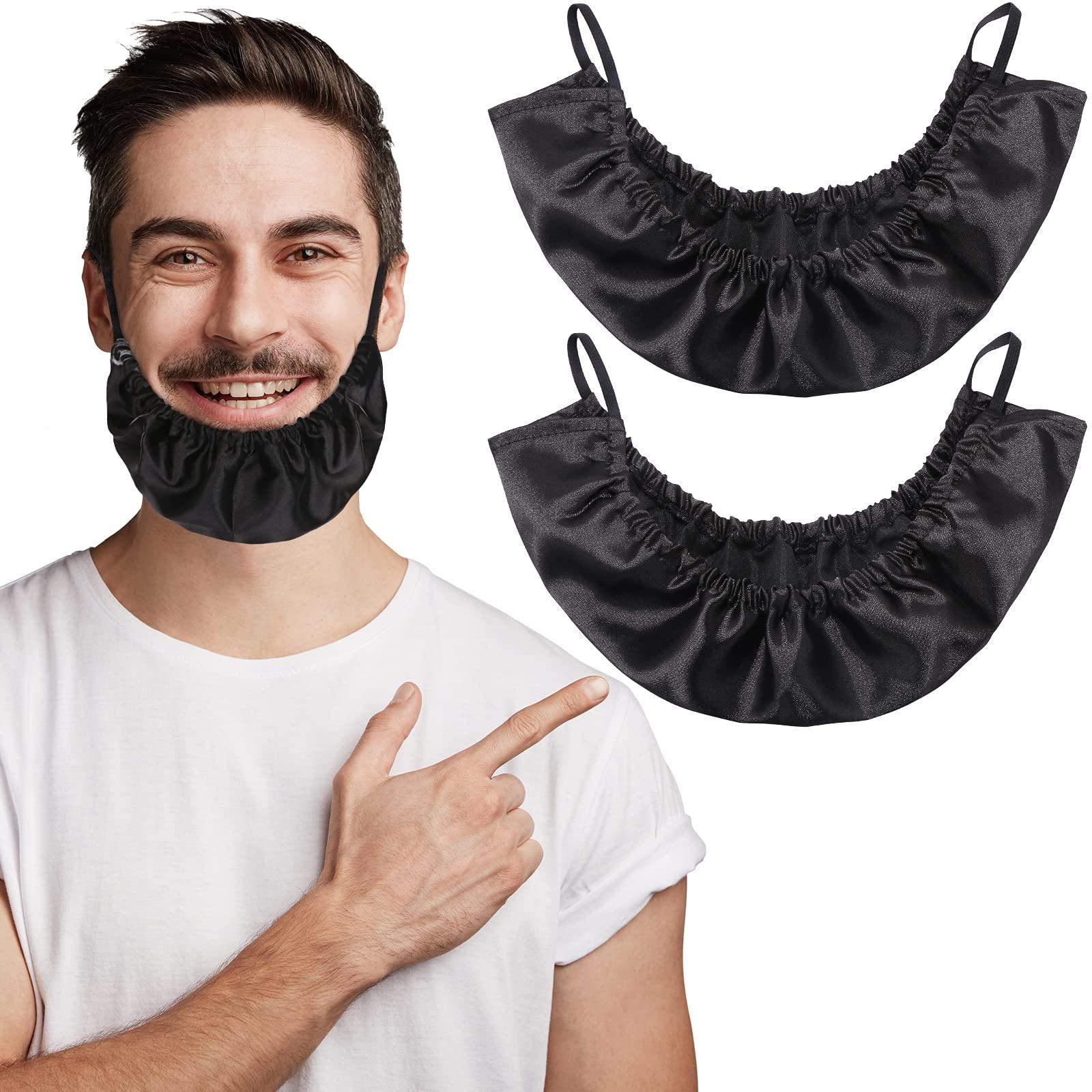 MIKIMIQI MIKIMIQI Beard Bandana, 2 Pack Men Beard Bib Black Beard Covers Soft Comfortable and Silky Satin Facial Hair Apron Guard Bonnet Rag Man Bedtime Bib Beard Cap Ear Beard Bandana
