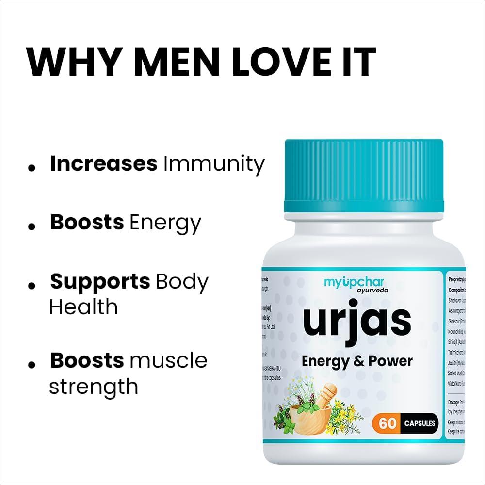 myUpchar ayurveda myUpchar ayurveda Urjas Energy & Power Capsule For Men | With Shilajit, Safed Musli, Ashwagandha | Improve Stamina, Strength & Immunity | Reduce Fatigue 60 Capsule