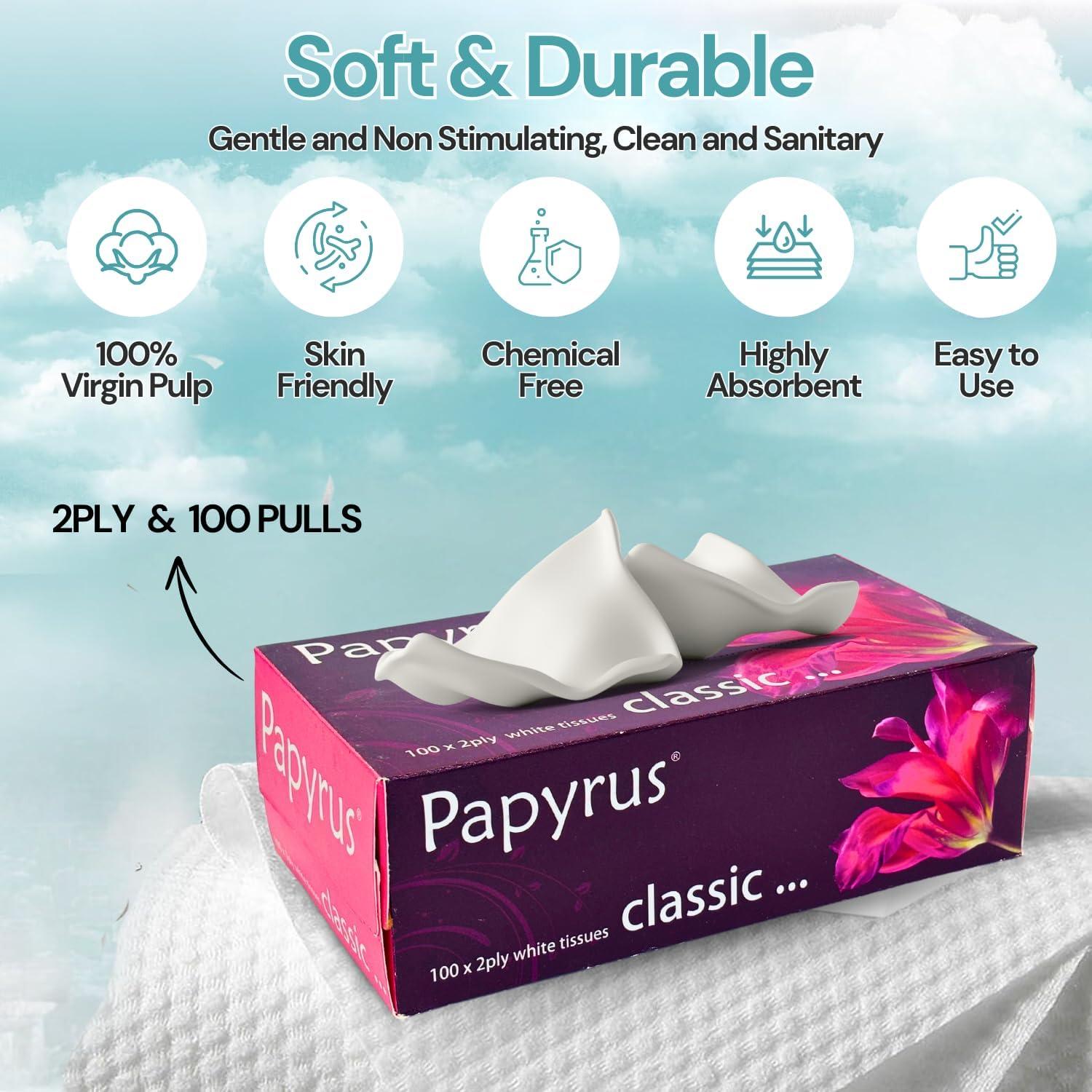 Generic PAPYRUS Facial Tissue Papers | Face Tissue Paper Box | Car Tissue Face Wipes | Wet Face Tissue For Women | Napkin Tissue Box Soft | Facial Tissues Wipes Face (100x 2Ply-200 Pulls/Pack- 4 (800 Sheets)