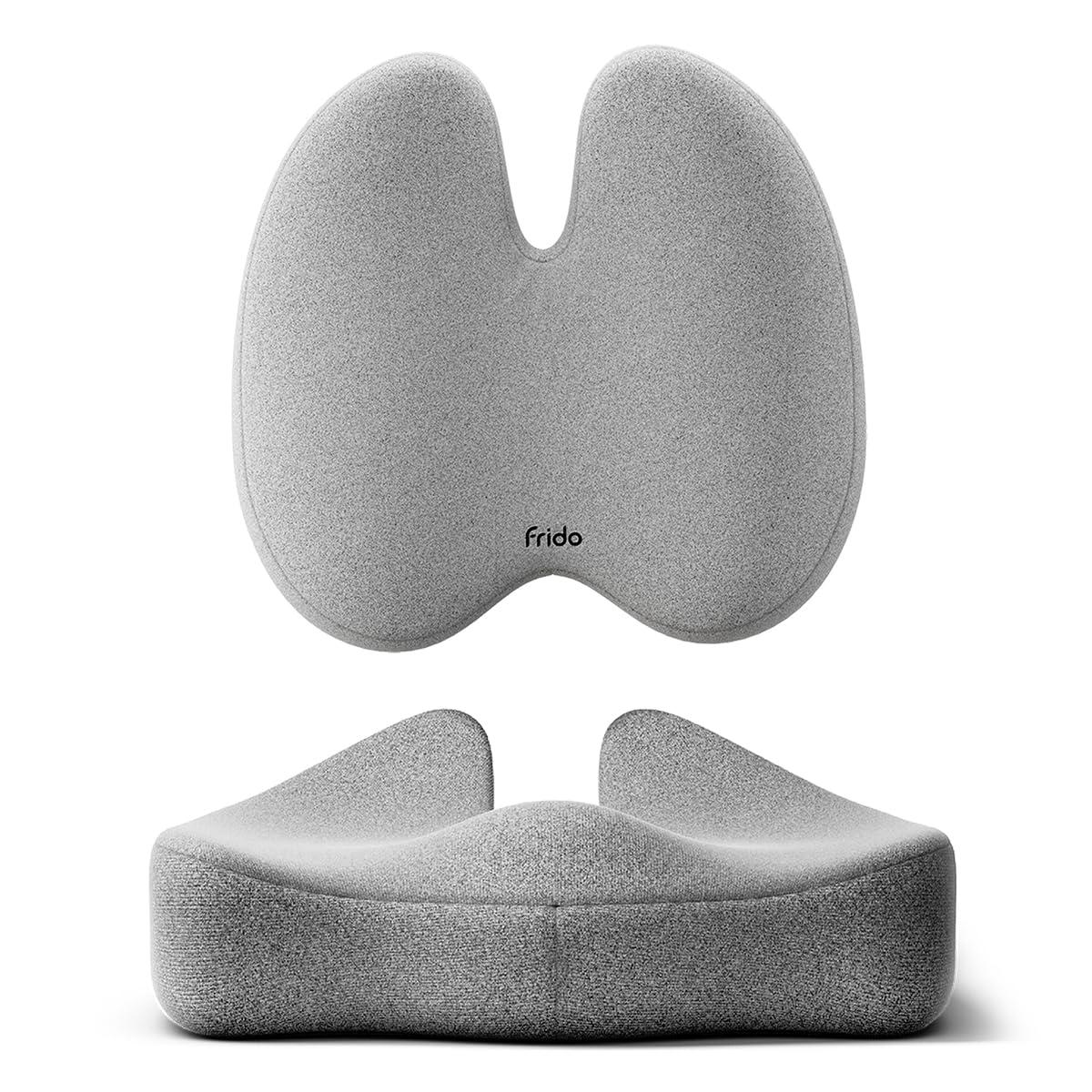 Frido Frido Ultimate Pro Seat Cushion & Posture Corrector Backrest Cushion Combo, Relieves Back, Coccyx Pain, Hi-Per Foam Tech for Orthopedic Support, for Long Sitting Hours on Office/Home Chair, Grey