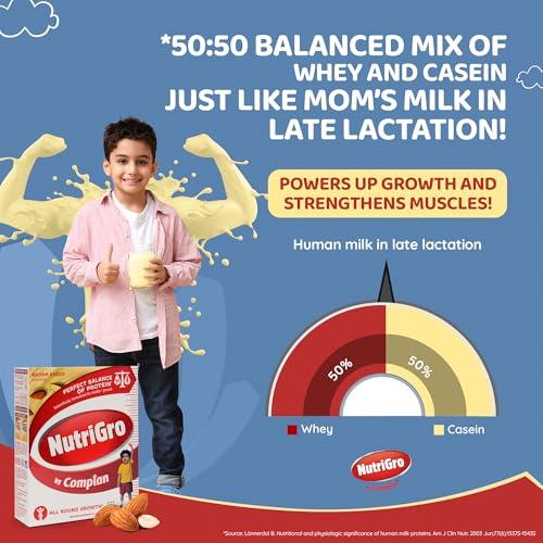 NutriGro By Complan Complan Nutri Gro Nutritious Drink For Kids (2 To 6 Years), Milk Based Drink With 33 Essential Vitamins & Minerals (400G Pack Of 1) - Delicious Chocolate, Powder