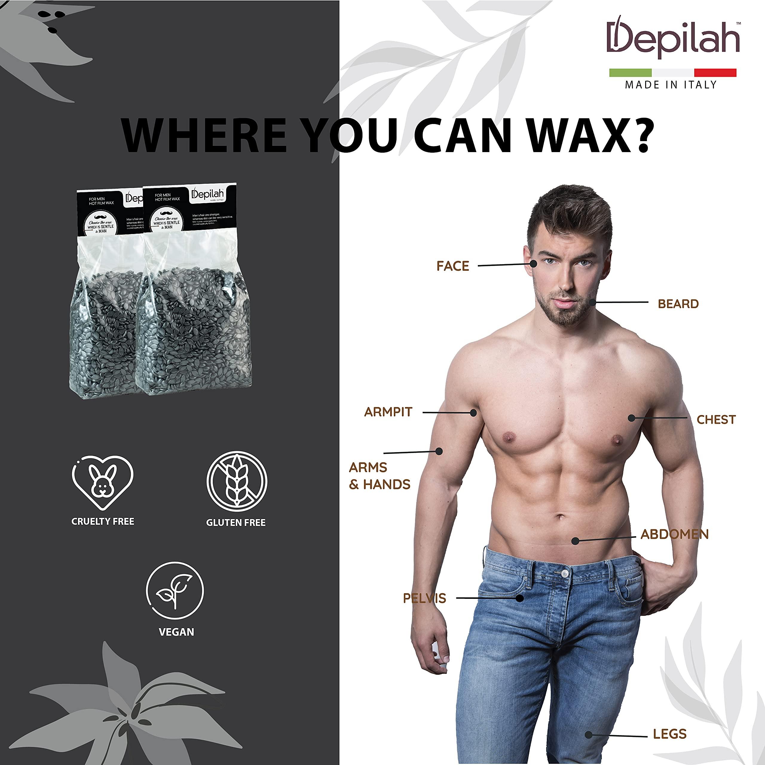 DEPILAH DEPILAH Brazilian Hot Film Wax - 1 Kg Silver Stripless Wax(Men), Pack of 1