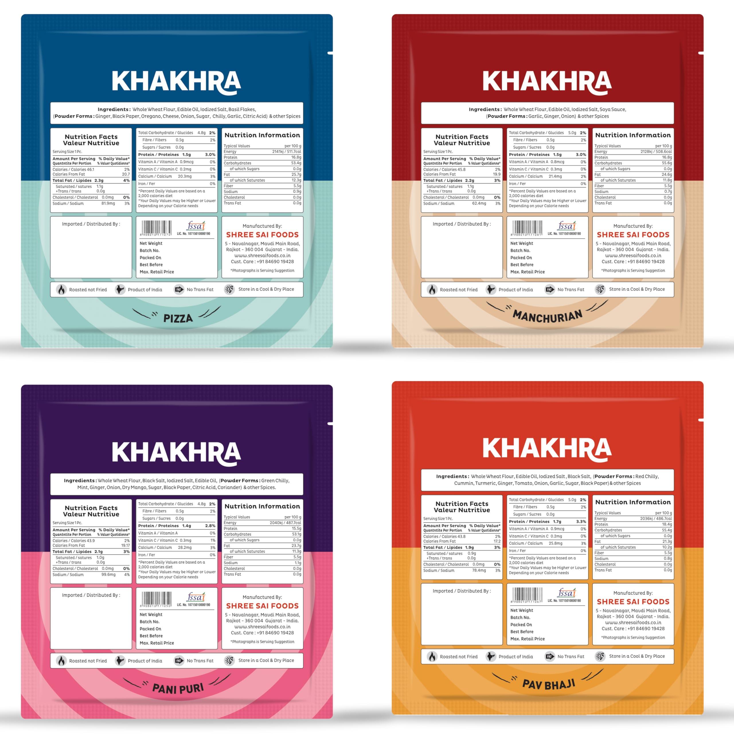 Yummy Tummy 18 Exotic Flavour Mini Square Khakhra | 2 Flavour each of Pizza, Manchurian, Pani Puri, Pav Bhaji, Dahi Methi, Chilli Garlic, Jeera, Methi, Masala | 18 x 45 grams = 720 grams