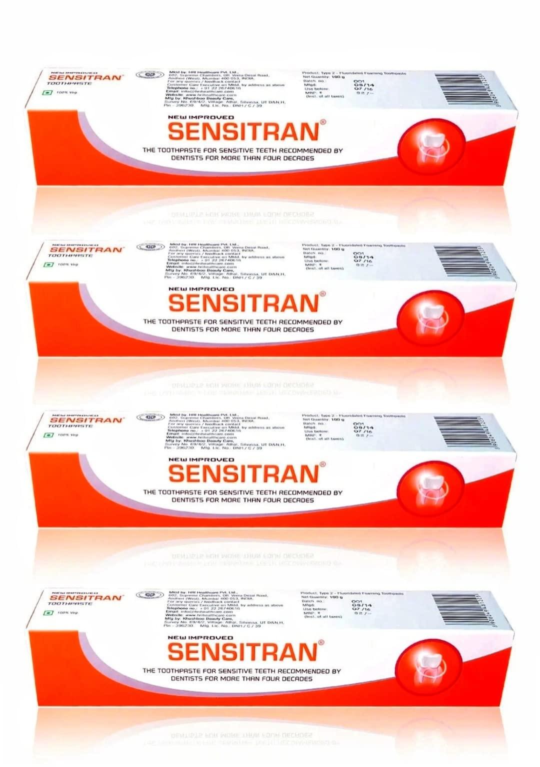SENSITRAN Sensitran Toothpaste For Oral problems Like Cavities, Toothache,Tooth Decay, Plaque,Tartar, Bleeding Gums & Other Gum Problems, Teeth Whitening, Bad Mouth Smell - 100 gm(Pack of 4)