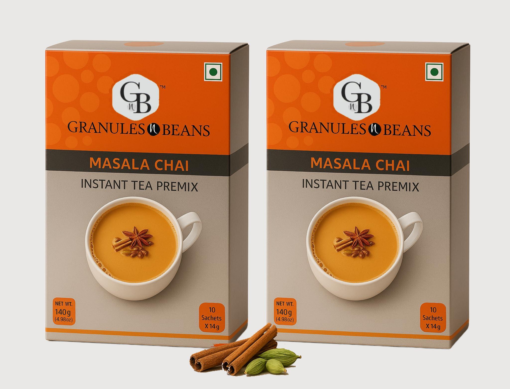 GnB GRANULES n BEANS GnB GRANULES n BEANS Granules N Beans Masala Chai Instant Tea Premix - (10 Sachets X 14G =140Gm) (Pack Of 2) | Flavorful Blend Chai Tea