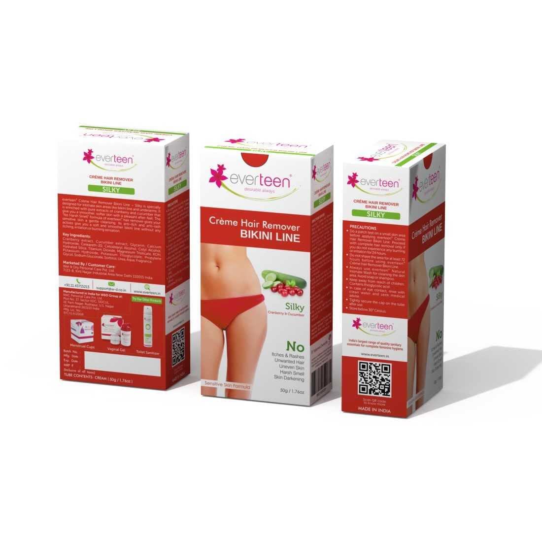 Everteen everteen SILKY Bikini Line Hair Remover Creme with Cranberry and Cucumber - 1 Pack (50 g)