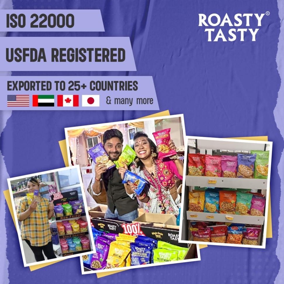 Roasty Tasty Roasty Tasty Bajra Mix Desi Spicy | Healthy Snacks - Low Calorie, Low GI, Non Fried | Millet Snacks - Made using Roasted Bajra | Cholesterol Free Diet Snacks - No Transfat | Chatpata Roasted Namkeen Combo Pack of 2 400g (200g Each)