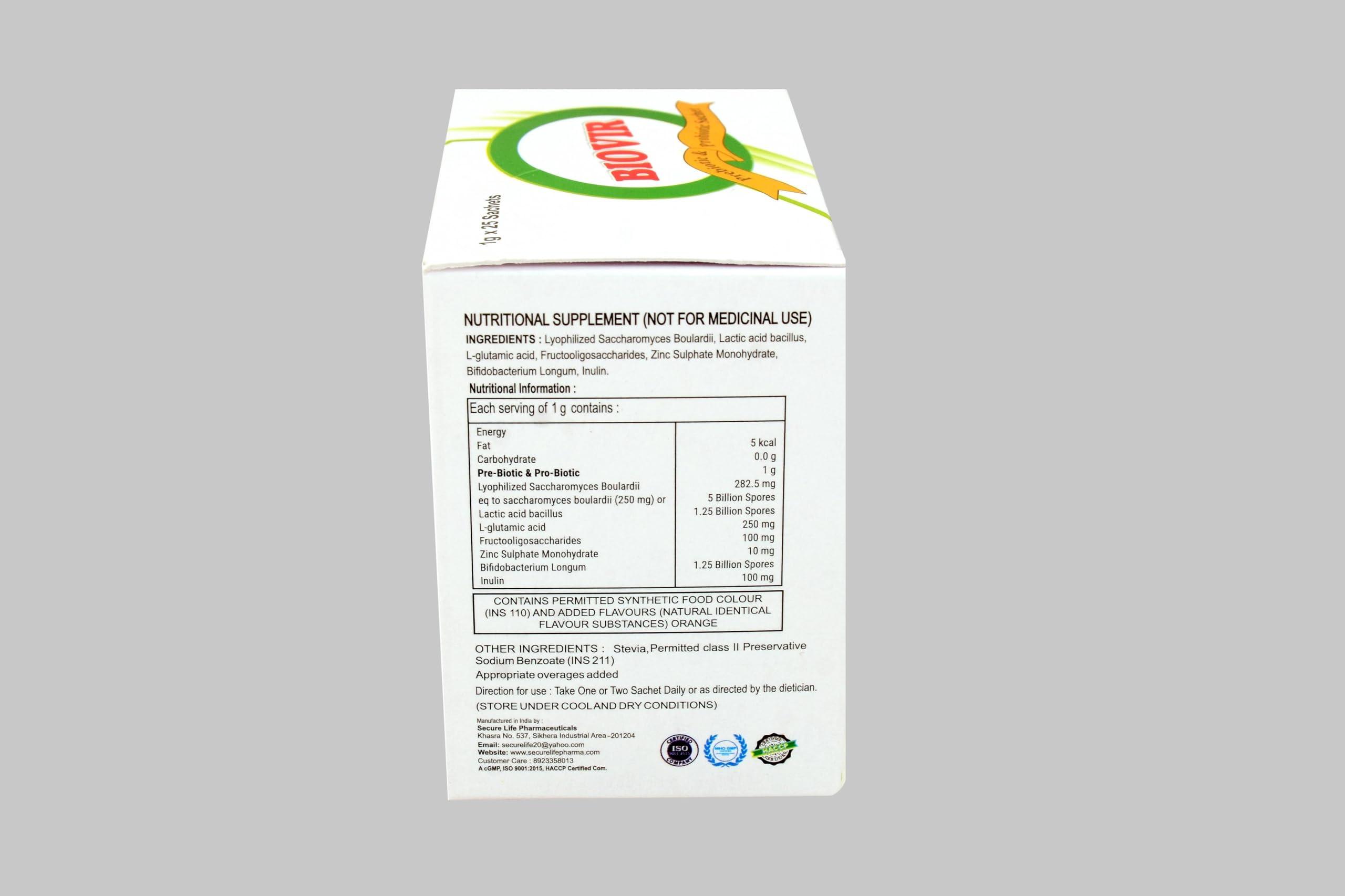 Virgo Healthcare Virgo Healthcare\'s Biovir - 25 Sachets | Saccharomyces Boulardii Prebiotic & Probiotic | Diarrhea | IBS | Lactose Intolerance