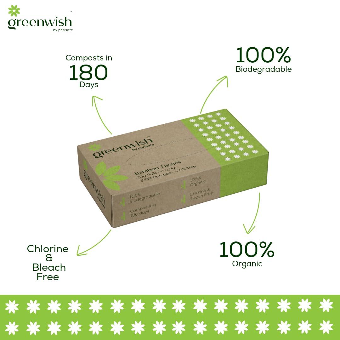 GREENWISH Greenwish Bamboo Soft Facial Tissue Box-100pulls (Pack of 6), 100% Biodegradable, Eco friendly and Chemical Free, Car Tissue Box