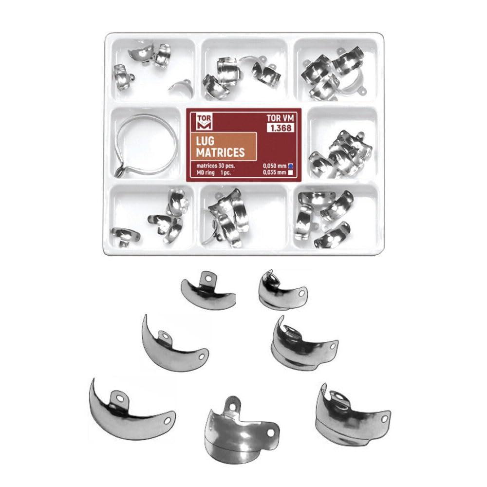 SUPERENDO SuperEndo Russia Tor Vm Lug Matrices Set (1.368) - 30 Pcs, Concave Stainless Steel Matrices for Type II Restorations, Corrosion-Resistant, Durable, Easy to Burnish, Ideal for Dental Procedures