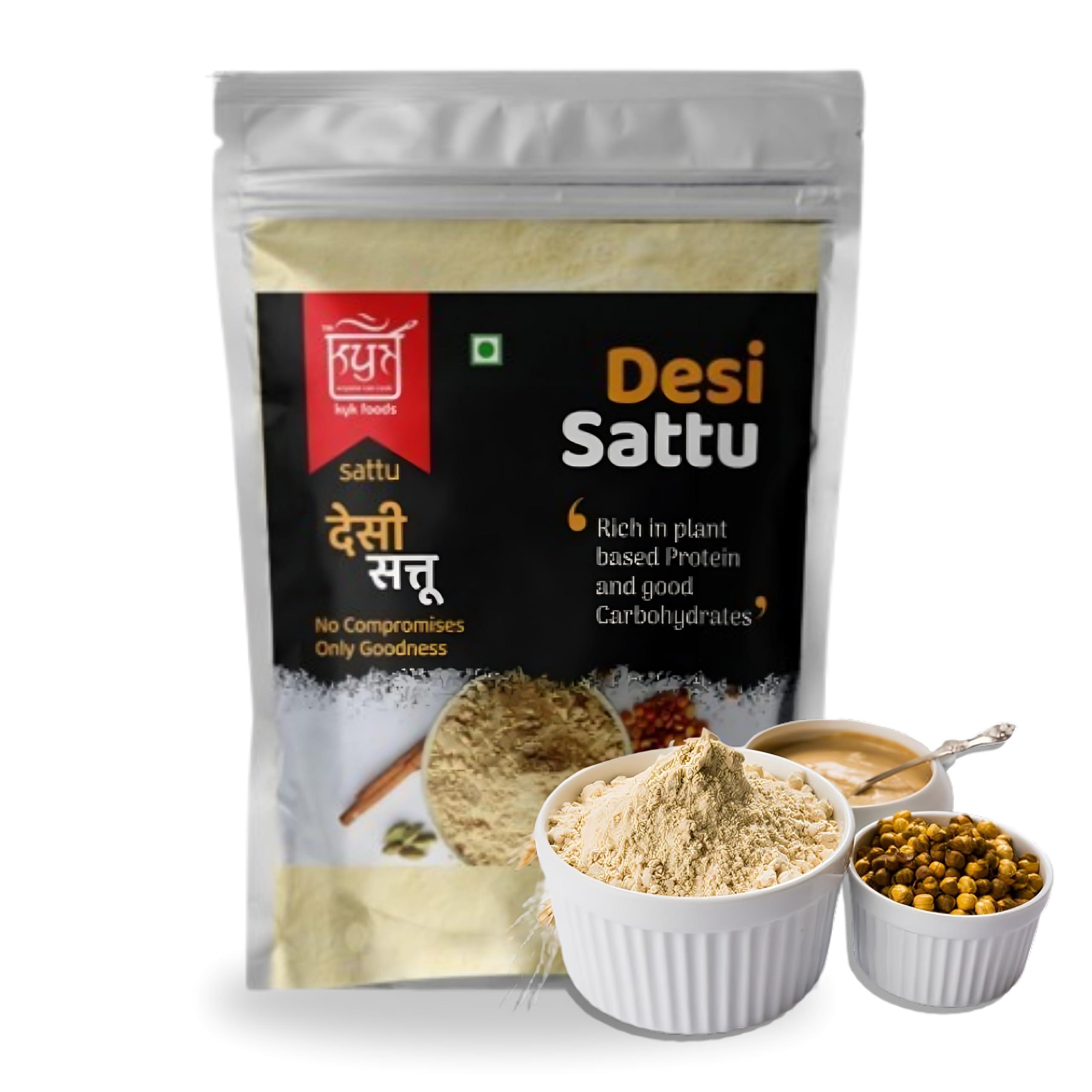KYK KYK FOODS Natural Desi Sattu Rich in Protein Made with Chickpea Wheat & Rice Zero Artificial Flavor | No Preservatives Added (800 gm)
