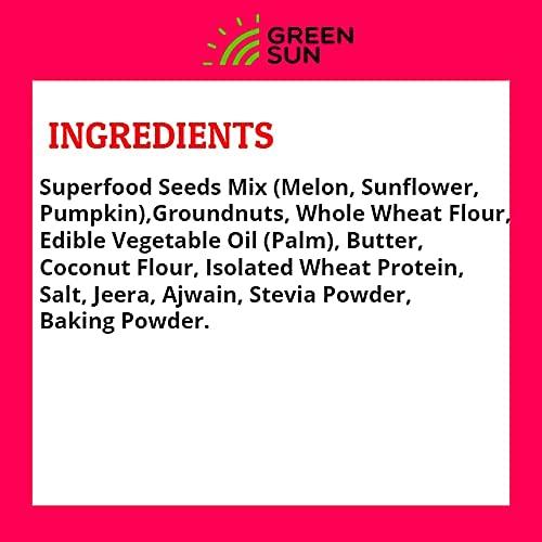 GREEN SUN Green Sun Low Carb Jeera Cookies|Pack of 2 | 0.6 g Net Carb Per Biscuit | Keto Friendly| Sugar Free | Natural Sweetener Stevia |Healthy | High Fiber | Super Foods | Crispy