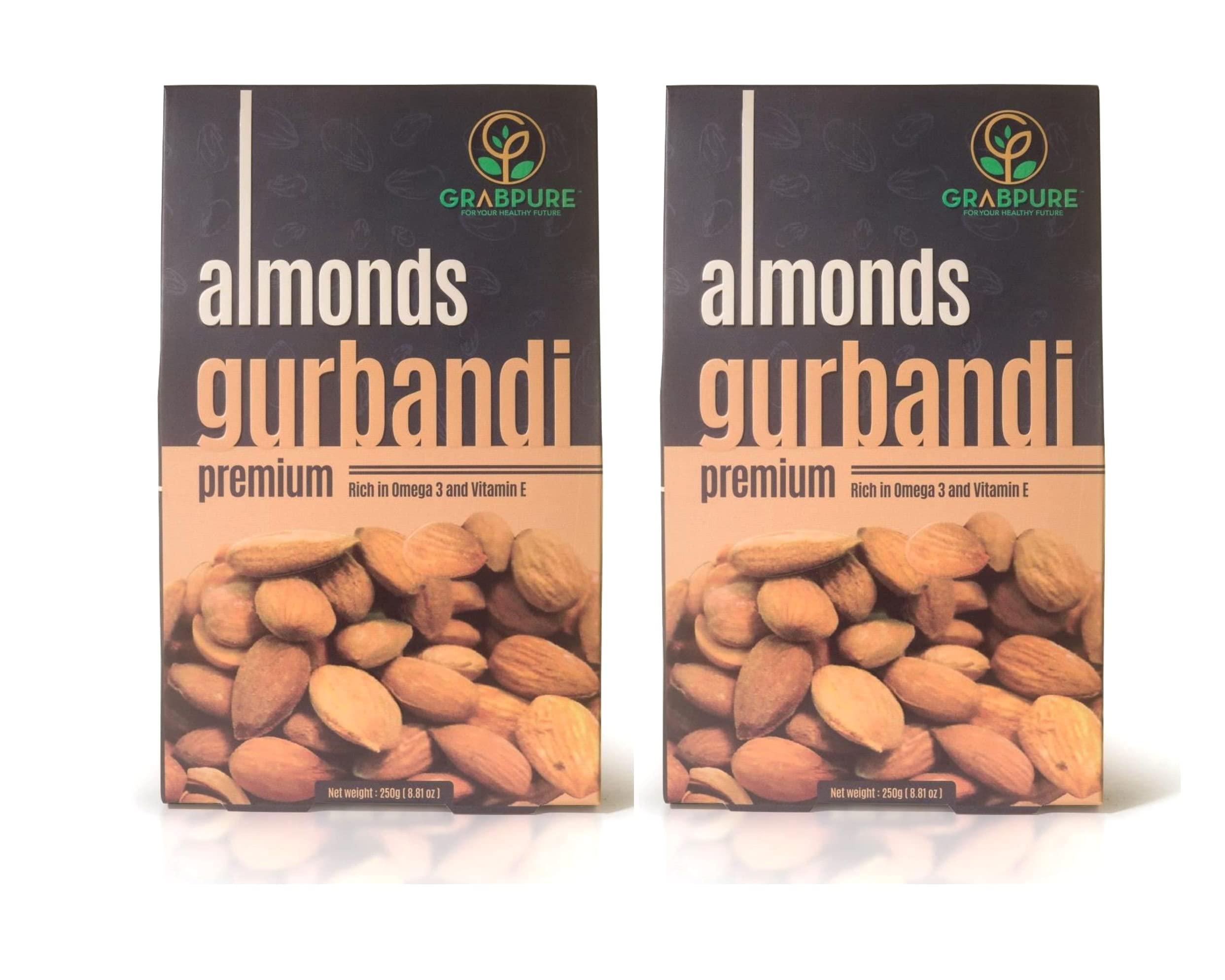 GRABPURE GRABPURE 100% Pure Afghan Gurbandi Almonds/Gurbandi Badam 250 Grams (Rich In Oil) (Pack Of 2), Dried