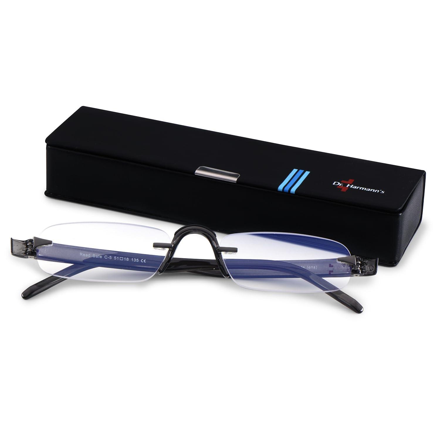DR. HARMANN\'S READING GLASSES DR.HARMANN\'S READING GLASSES RIMLESS READERS FITTED WITH BLUE BLOCK LENS IN POLYCARBONATE MATERIAL (Model: ReadSafe Grey colour +1.75)