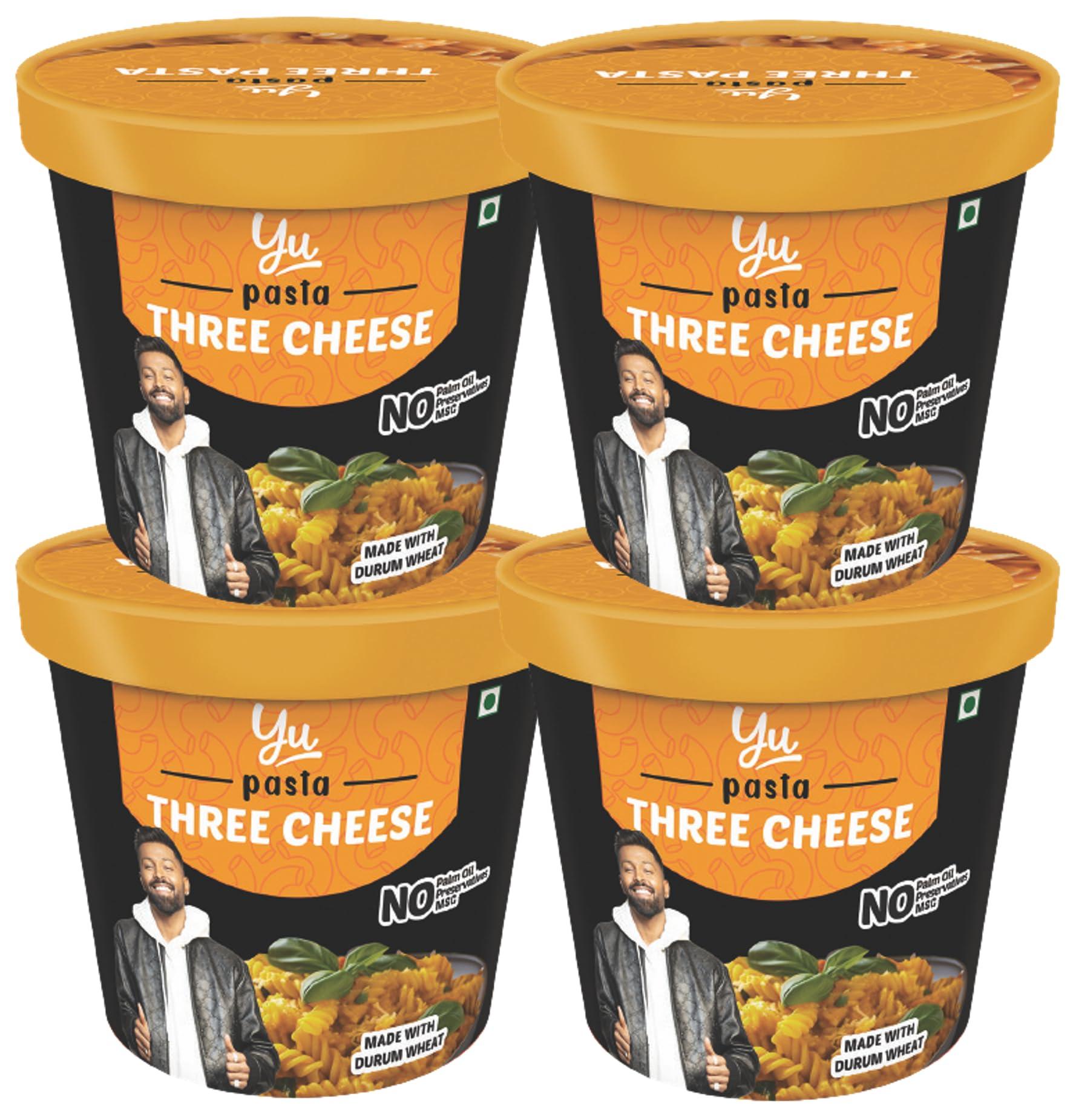 Yu Foodlabs Yu Foodlabs Pasta - Ready To Eat - Three Cheese Sauce - Instant Meal - Pack of 4 - No Preservatives & Additives - 100% Natural & Vegetarian - Instant Food in 4 mins - 260 GMS