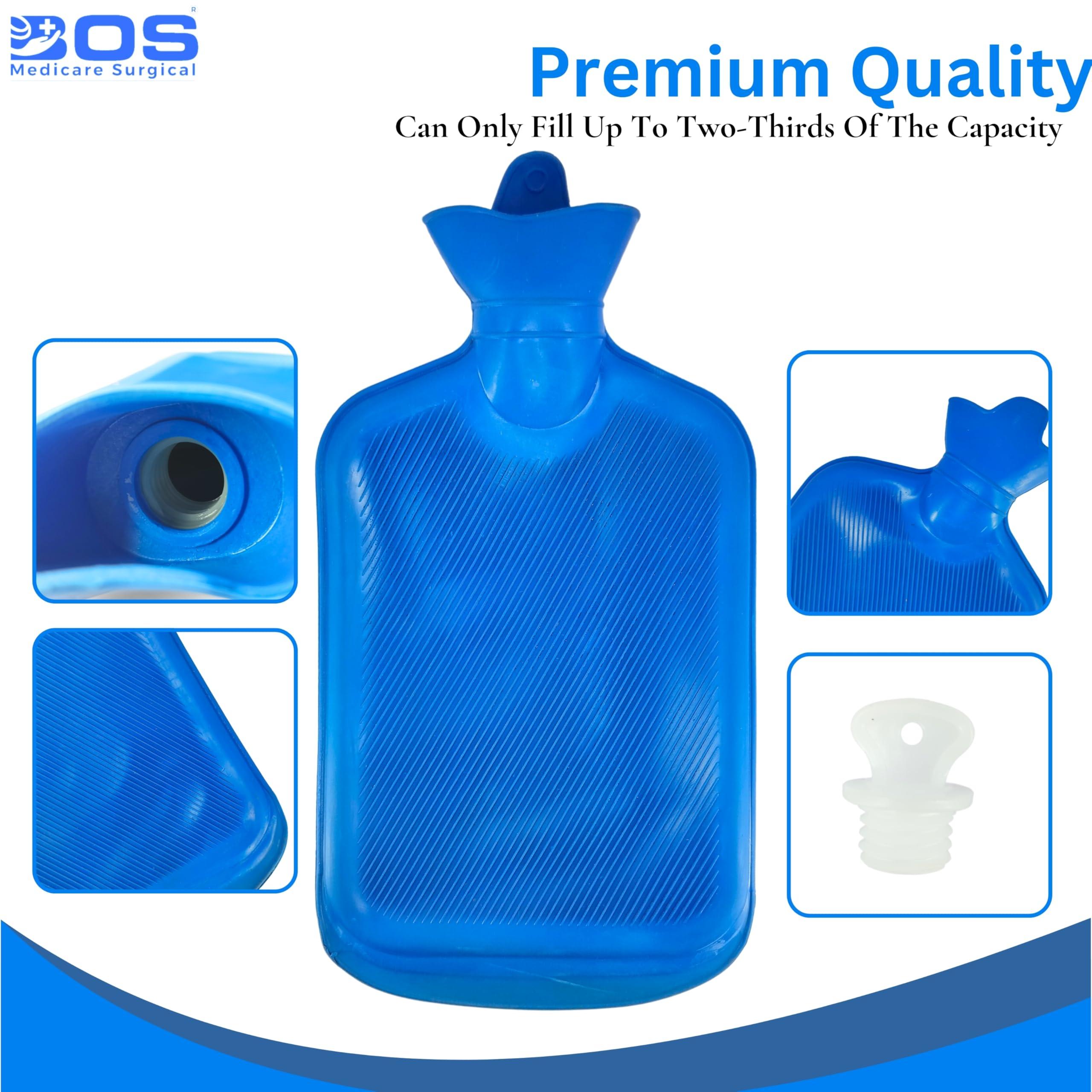 BOS MEDICARE SURGICAL Bos Medicare Surgical Hot Water Bag 2L Reusable Pain Relief, Sport Injuries Cramps & Relaxation for Aches Portable Fishtail Design Blue color