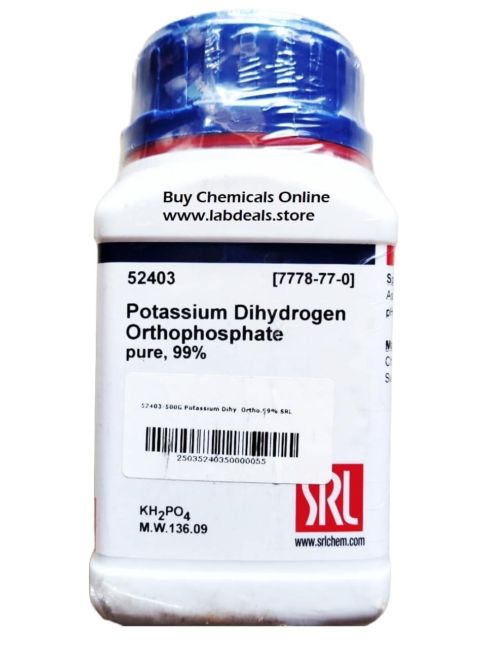 NavaFresh Basics SRL Potassium Dihydrogen Orthophosphate pure, 99% 500GM (Potassium Phosphate, monobasic) CAS 7778-77-0, Molecular Formula : KH2PO4