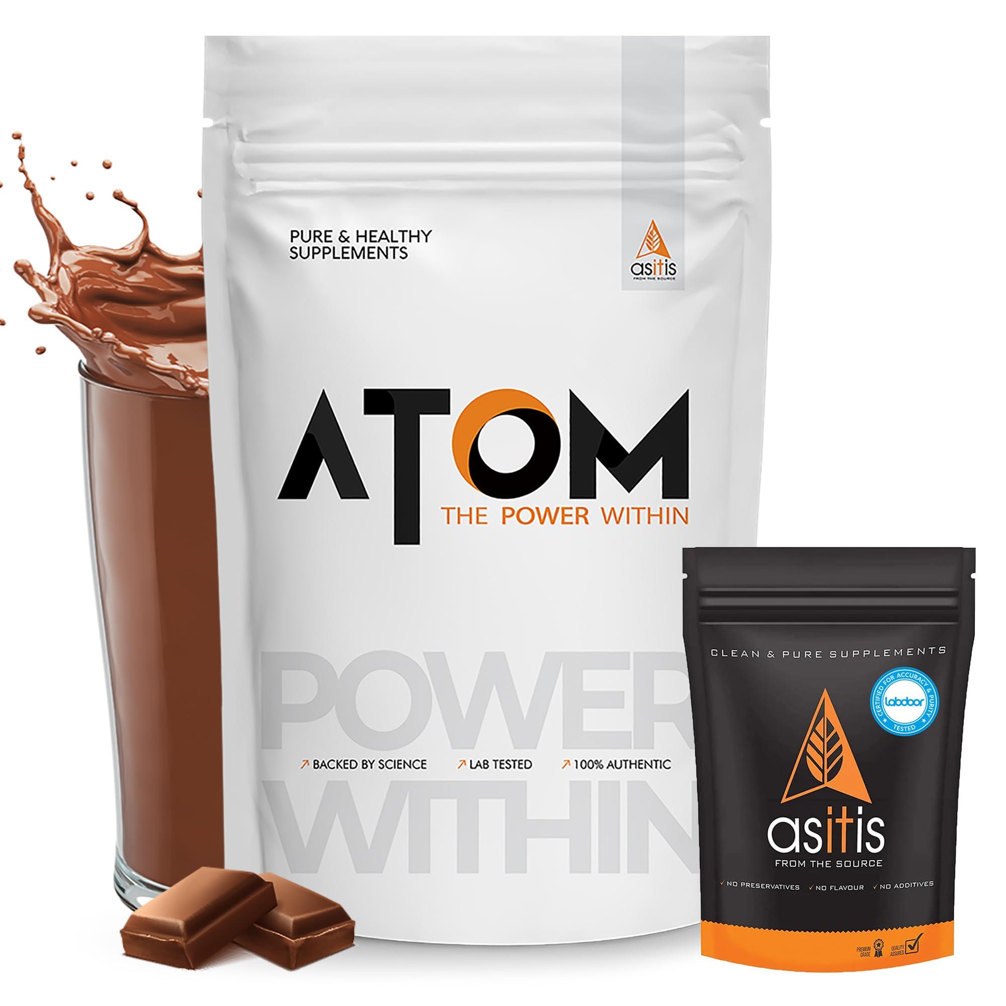 Asitis Nutrition ATOM Whey Protein Double Rich Chocolate 1kg+ AS-IT-IS Creatine 100g (Combo Pack)
