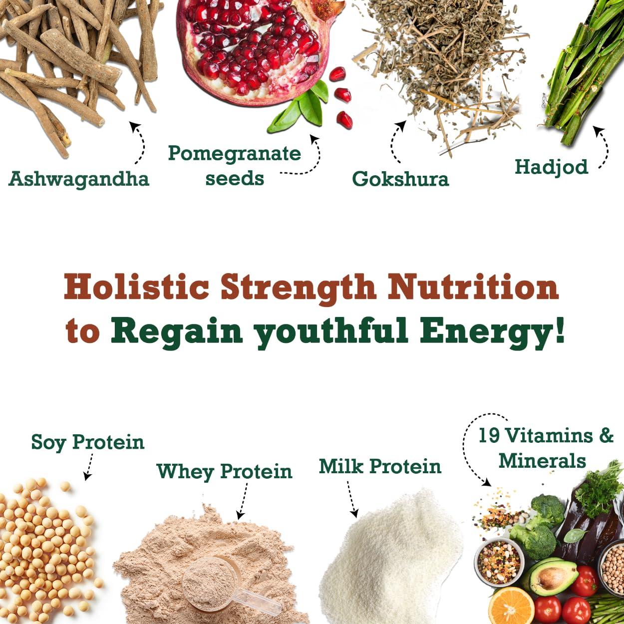 VANSAAR Vansaar 45+ Pro-Strength Complete Nutrition Drink 400g, Health Drink for 45+ Men & Women with potent herbs like Ashwagandha & Hadjod, Highest absorption Protein & Vitamins to Strengthen Muscle