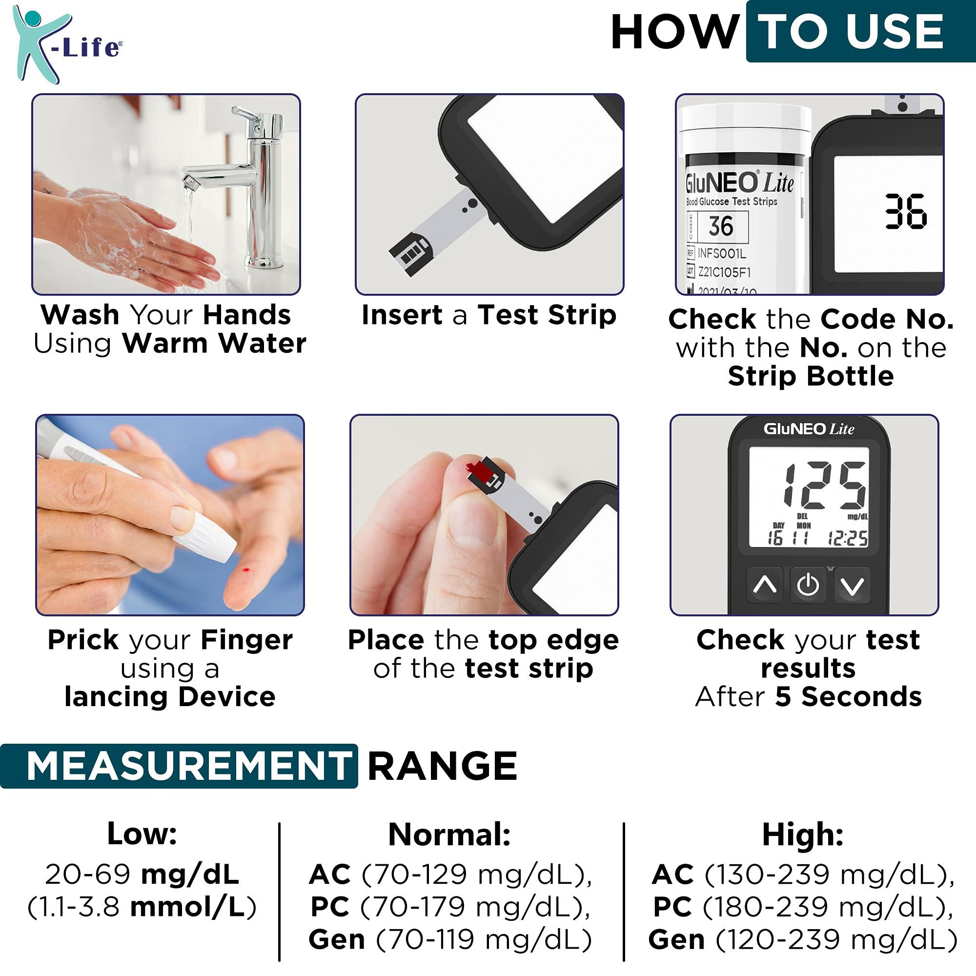 K-Life K-Life Gluneo lite Fully Automatic Blood Glucose Sugar Testing Machine with 25 Strips (black)
