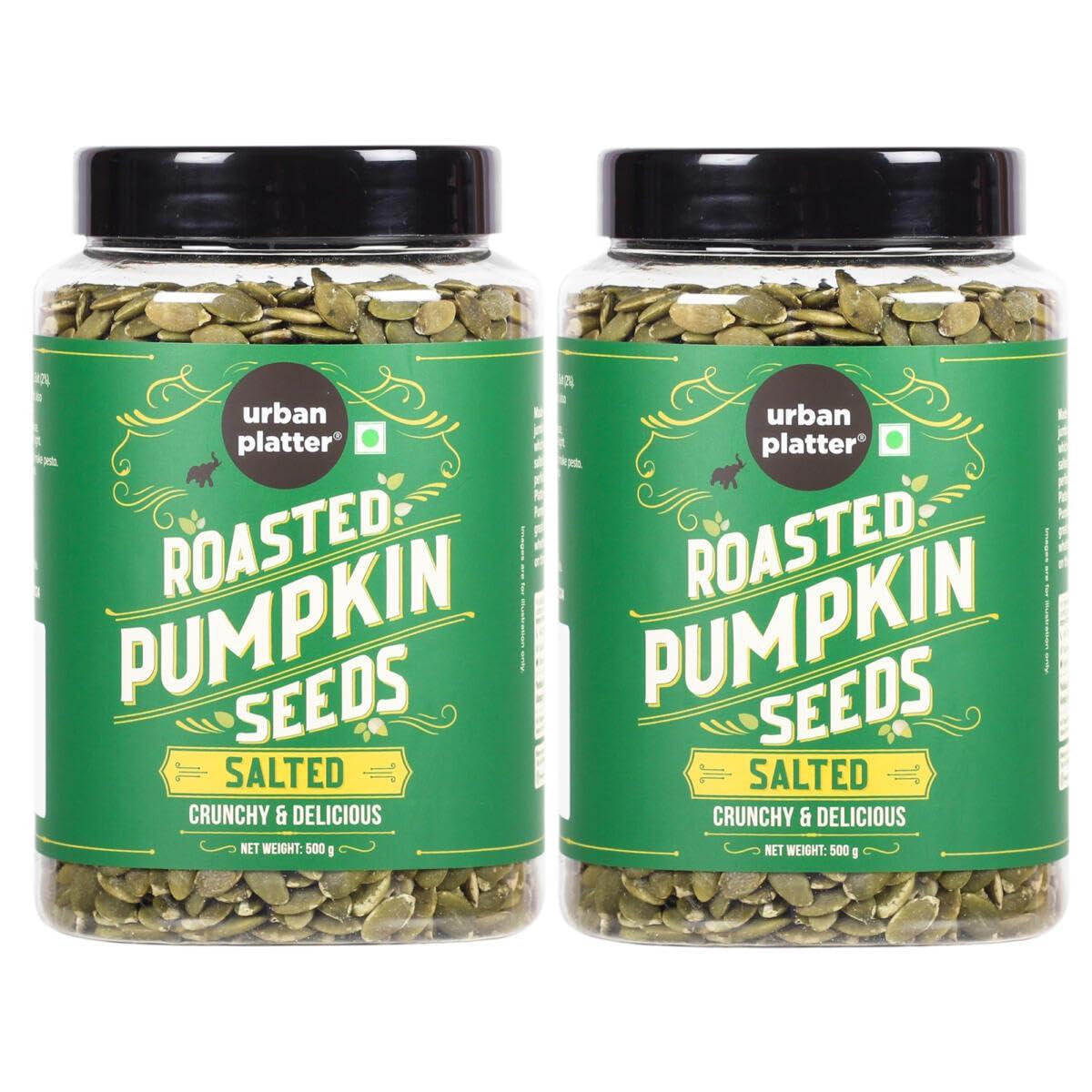 urban platter Urban Platter Roasted & Salted Pumpkin Seeds, 1Kg [Pack of 2 - 500g] (Use in Salads, Trail Mixes, Baked Goods, Granola Bars, Desserts | Source of Protein & Fibre | Keto Diet Friendly | Immunity Booster | Pepitas Seed | Healthy Superfood Snack)