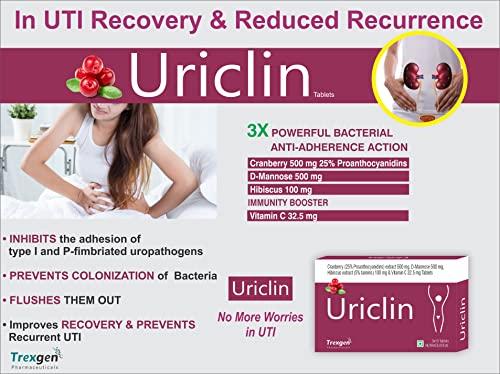 Trexgen Trexgen URICLIN UTI Support Cranberry 25% Proanthocyanidine 500 mg, D-Mannose 500 mg, Hibiscus 100 mg & Vitamin C (30 Tablets) (Pack of 2)
