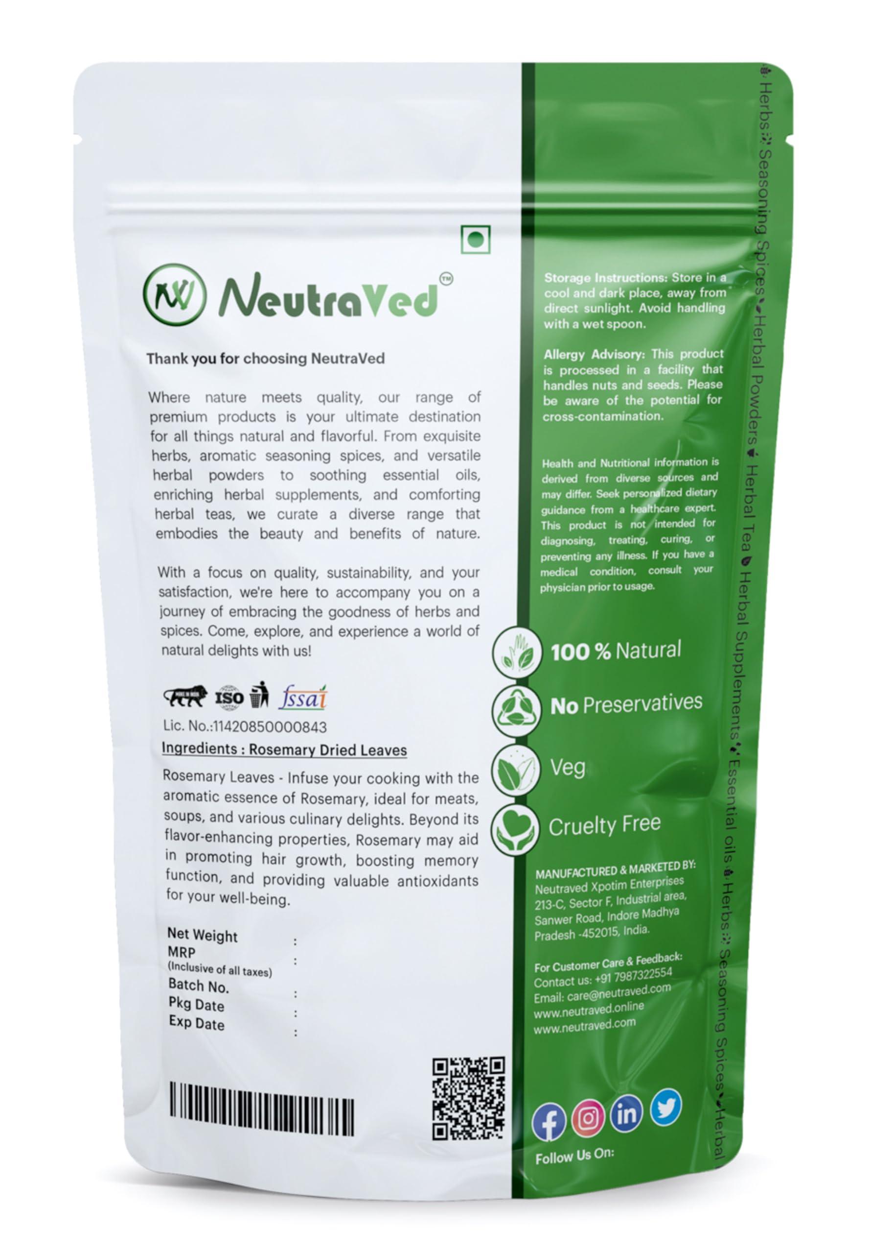 NeutraVed NeutraVed Rosemary Leaves 100g, for Hair Growth and Seasoning Food and Herbal Rosemary Tea | Packed Clean, No Dust and Stems Free in Stand-Up Zipper Pouch - 100 Gram