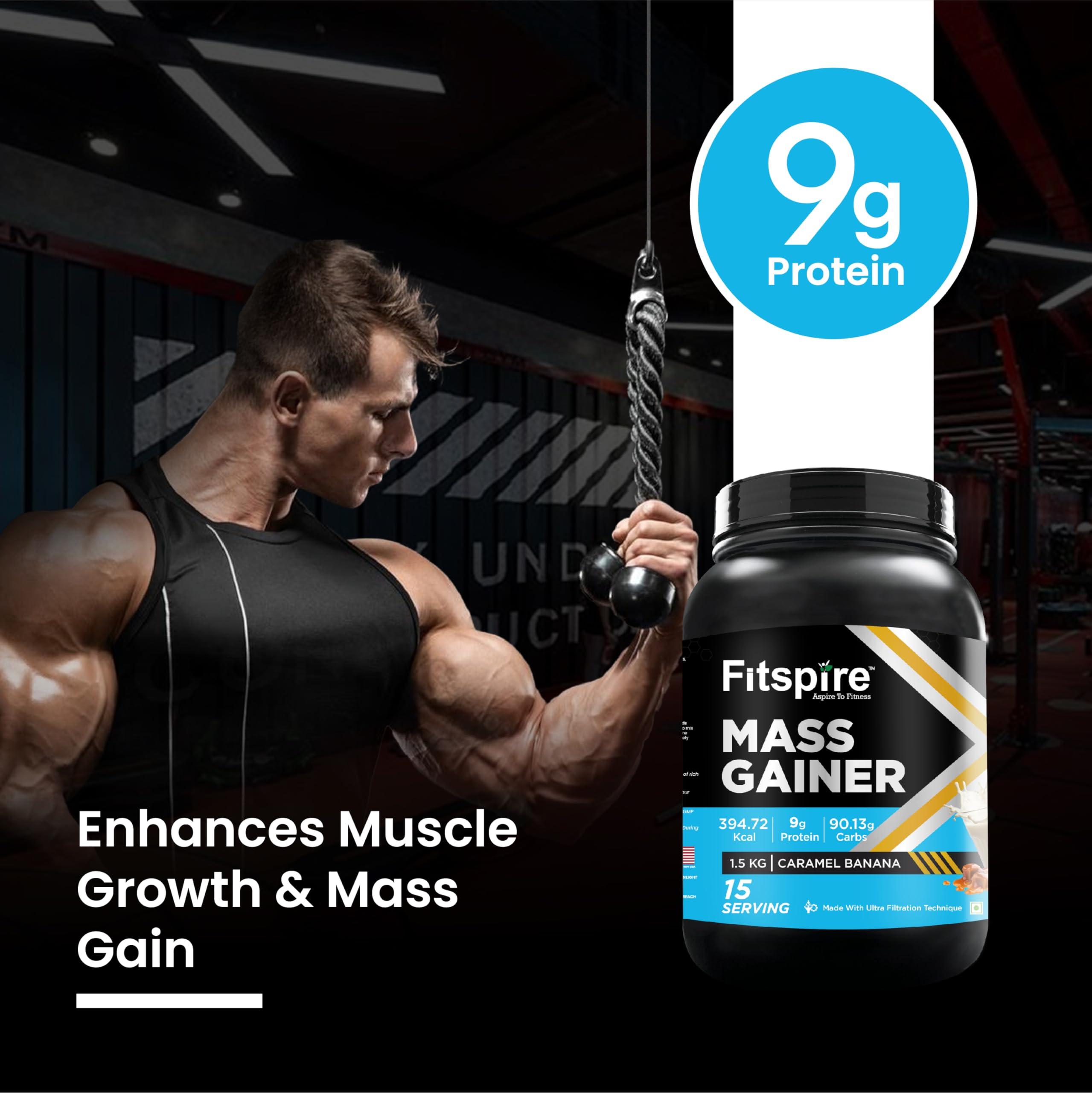 Fitspire Fitspire Mass Gainer Whey Protein with Caramel Banana Flavour, | 9g Protein per 100g scoop | 90.13g Carbs |1.5kg 15 Serving