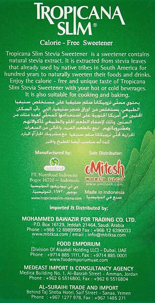 Generic Tropicana Slim Stevia Sweetener is a Great Combination of Stevia Leaves Extract as a Natural Sweetener Stick Pack 75g