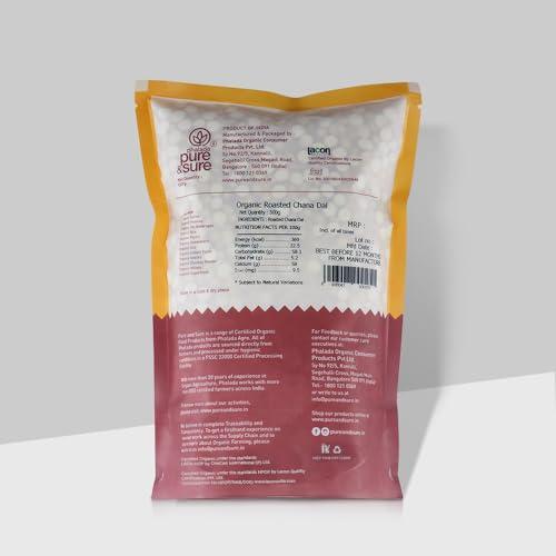 Phalada Pure & Sure Pure & Sure Organic Roasted Chana Dal 500G | 100% Bhuna Chana, Natural & Vegan | Gluten Free | Rich in Protein & Energy Source | No Additives & Pesticides Free